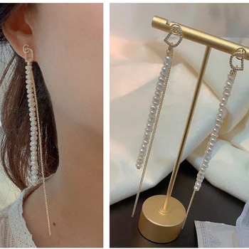 

100% Natural Freshwater Pearl Long Tassel Drop Earrings Birthday Gifts For Women Jewelry Pendientes Mujer Moda 2020