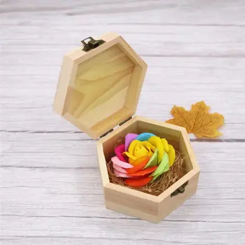 

Soft Surface Handmade Wood Carving Box Lovely Soap Flowers Rose Gift Hexagon Box for Birthday Girlfriend's Teacher's Gifts