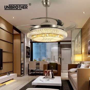 

Steel fan blade LED Ceiling Fans light with remote control bluetooth DC Invisible home decoration Frequency conversion