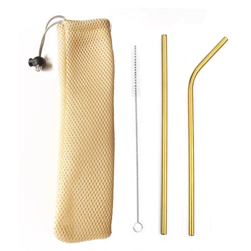 Gold Telescopic Metal Drinking Straw Collapsible Reusable Straw Portable Stainless Steel Straw with Case and Brush for Travel Outdoor - Цвет: Gold