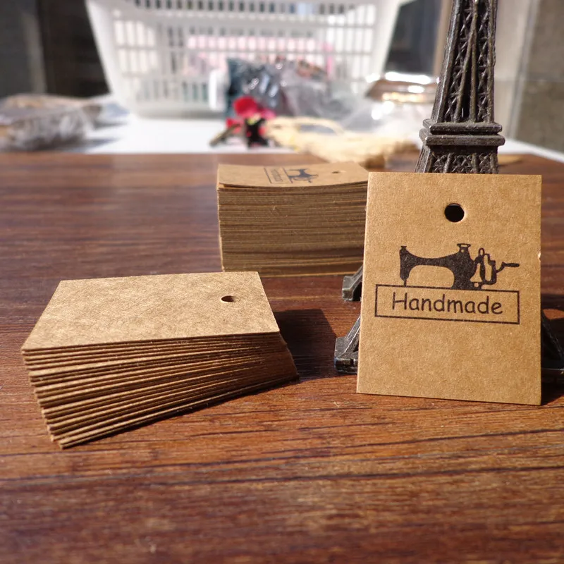 

100pcs Sewing Machine Kraft Paper Tag Packaging Hang Tags Wedding Birthday Party Candy Boxes Price Tags Clothing Garment Tags