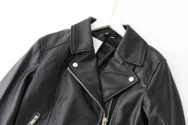 

ETJ Autumn New Style WOMEN'S Dress Style Motorcycle Handsome Black Short Arc Hem Small Leather Coat 0751557