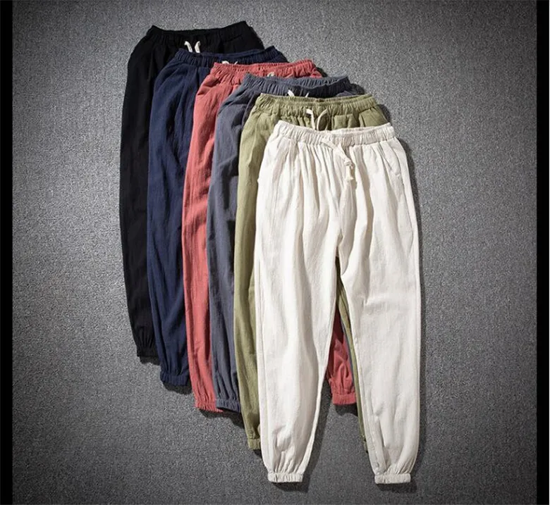 Description Picture 4 of itemMen Nature Cotton Linen Trousers Summer Casual Loose  Male Ankle-Length Pants Solid Drawstring Waist Heram Pants Plus Size M-7XL