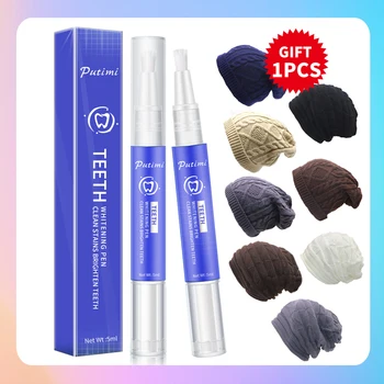 

PUTIMI Teeth Whitening Pen Dental Tool Bleaching Teeth Whitener Essence Effective Removes Plaque Stains Teeth Care with Hat Gift