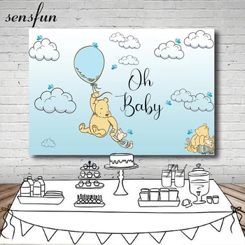 

Sensfun Sky Blue Clouds Balloon Bear Baby Shower Backdrop For Photo Studio Oh Baby Birthday Party Photography Backgrounds Custom