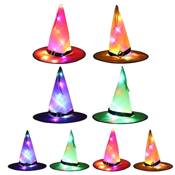 

8pcs Halloween Glow Party Supplies Purim Kids Adult Halloween LED Flash String Light Witch Strap Hat Festival Decor Dropshipping