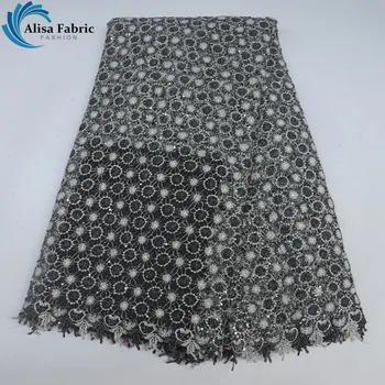 

Alisa Latest Silver Design African Cord Lace Fabric With Sequins 5 Yards/pcs African Mesh Lace Fabric With Embroidery For Sewing