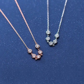 

MloveAcc Silver Necklace Chain Round CZ Link 925 Sterling Silver Choker Necklaces for Women Short Colliers