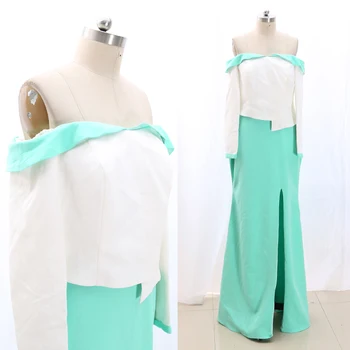 

MACloth Turquoise Sheath Off the shoulder Floor-Length Long Satin Prom Dresses Dress L 268750 Clearance