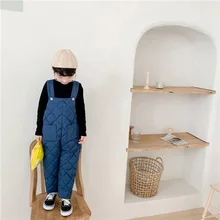 Комбинезон для маленьких мальчиков, комбинезон для девочек, хлопковый комбинезон для детей, одежда г., Зимние Детские утепленные штаны с карманами, От 1 до 6 лет