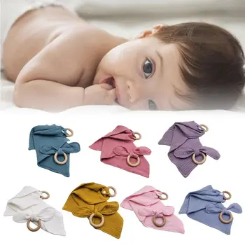 

1Set Baby Cotton Bibs Beech Wooden Ring Pacifier Rabbit Ear Teether Saliva Towel H55B
