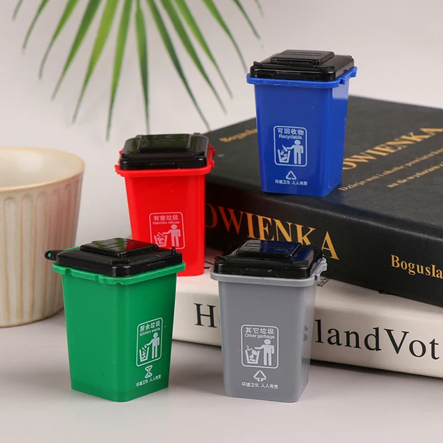 1:12 Dollhouse Decor Toys MiniTrash Can Model / Mini Waste Bin / Pen Organizer Home Storage Can Plastic Rolling Trash Bin 3