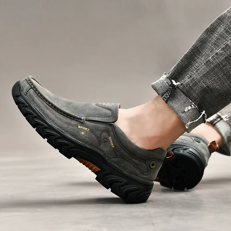 Manlootai Genuine Leather Men Casual Shoes Sneakers High Quality Mens Loafers Cowhide Breathable Driving Shoes Plus Size 38-45