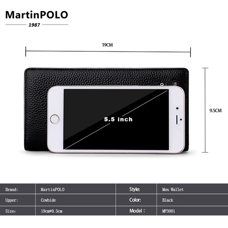 MartinPOLO портмане мужское Мужской Длинный кошелек на молнии и застежке из натуральной кожи роскошный клатч бизнес-кошелек длинный держатель для карт мужские кошельки MP3001