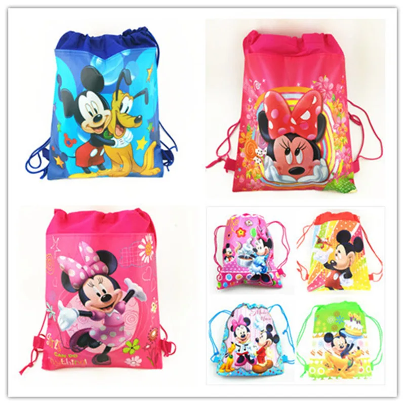 Bolsa de almacenamiento de Disney para figuras de acción de Mickey Mouse y Minnie, bolsa de mano portátil de dibujos animados para bebé, niña y niño, decoración de fiesta, regalo de cumpleaños