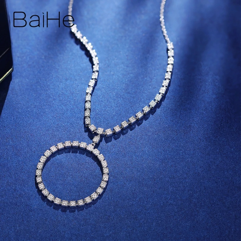 BAIHE, 18 К, белое золото, 0.34ct, Круглый H/SI, натуральные бриллианты, модные ювелирные изделия для женщин, трендовые ювелирные изделия, маленькие круглые ожерелья