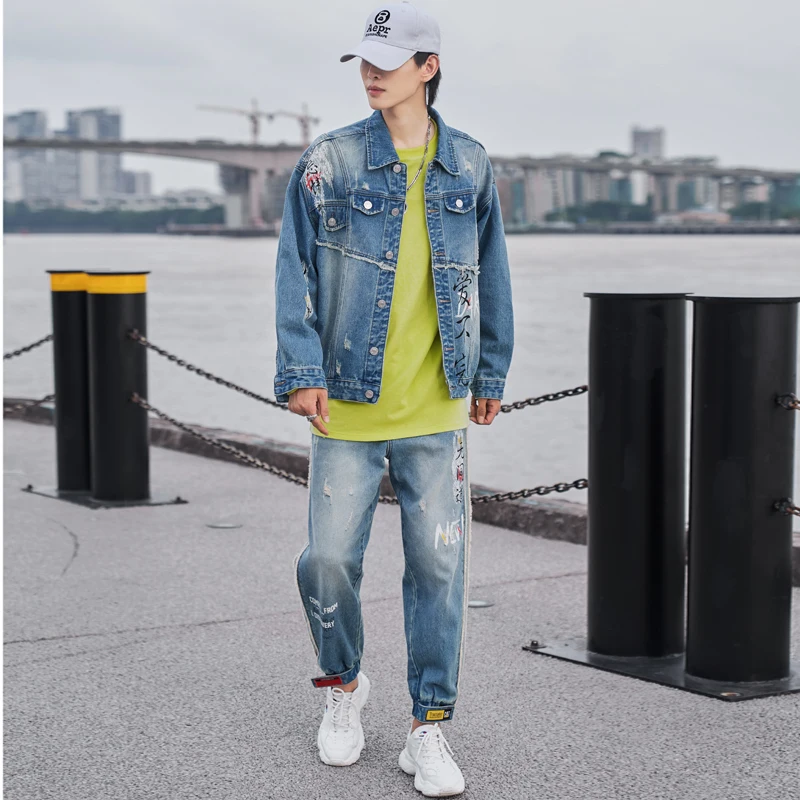 Brand Clothes Jeans Jacket+Pants Sets 