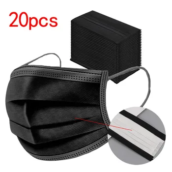 

20 Pc Disposable Mouth Mask Black Face Masks Non-woven Mask Anti-dust 3 Layers Filter Activated Anti Pollution Face Mouth Mask