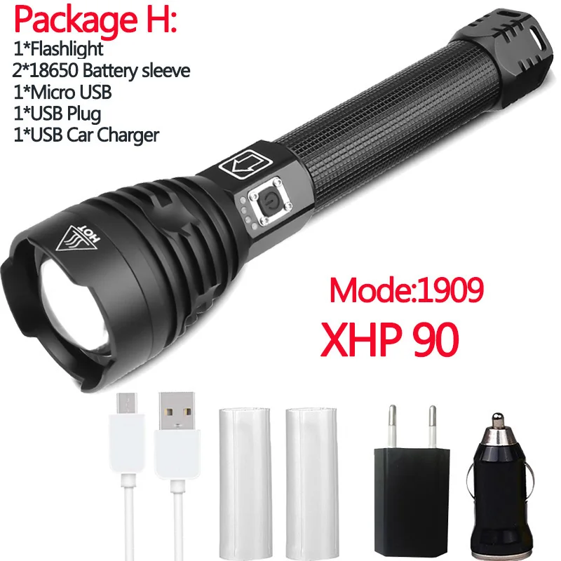 Package H Xlamp XHP90 Z351909 самый мощный светодиодный светильник-вспышка мощностью 26650 или 18650 батареи и xhp70.2 Тактический светильник фонарь-вспышка - Испускаемый цвет: Package H