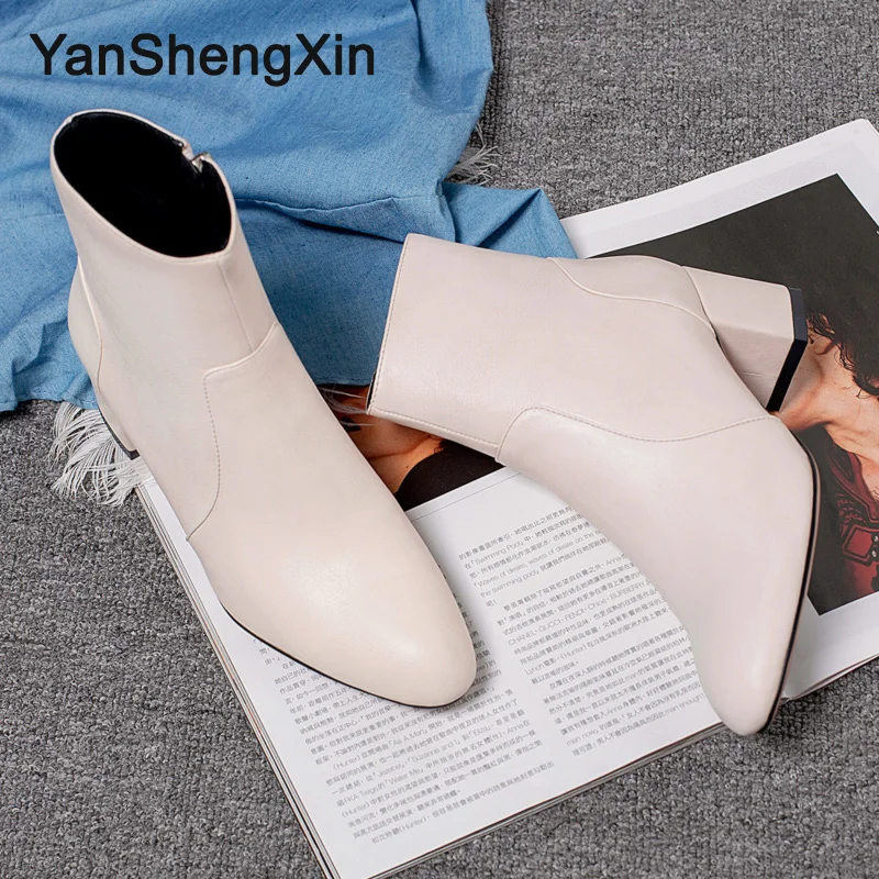 YANSHENGXIN/обувь; женские ботинки; ботильоны в стиле знаменитостей; женская обувь на молнии; сезон осень-зима; женские ботинки