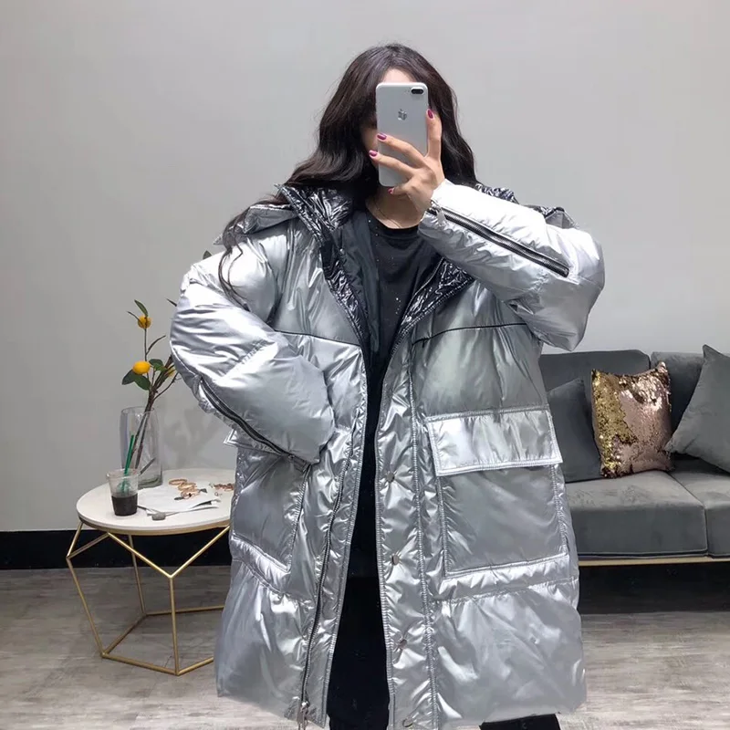 JuneLove Winter Down Jacket Women Plus Size Coat Female Hooded Thick White Duck Down Jacket Lady Fashion Street Warm Outerwears