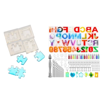 

2 Set Silicone Mold: 1 Set Puzzle Gemstone Crystal Mold & 1 Set Letter Number Jewelry Molding