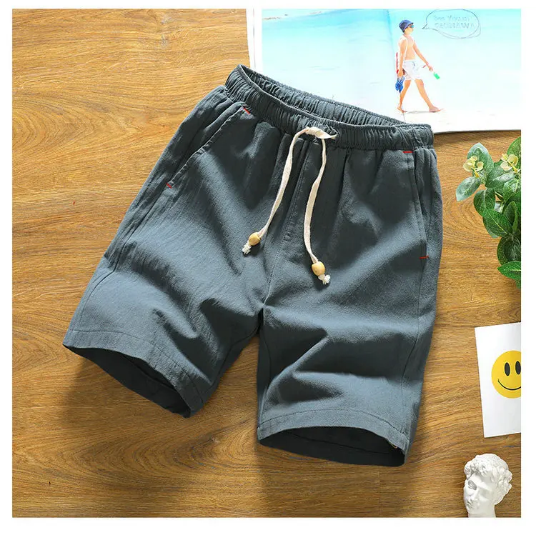 Dark Green Красивые летние новые хлопковые шорты, свободные мужские повседневные шорты, черные белые однотонные бермуды с завязками на талии, мужские шорты размера плюс 5XL 5XL - Цвет: Dark Green