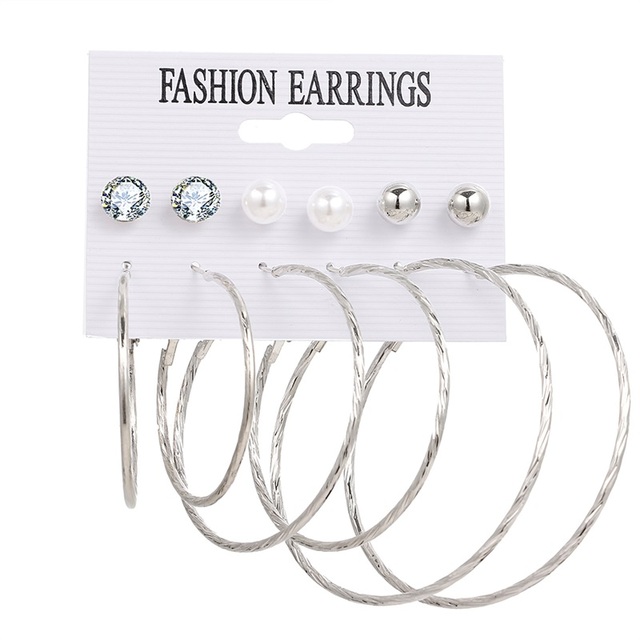 Fashion Women's Earrings Set Pearl Hoop Earrings For Women 2021 Bohemian Geometric Big Circle Gold Star Heart Earring Jewelry