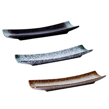 

3pcs Japanese Style Ceramics Sushi Plate Rectangular Dish Snack Tray Serving Dish Tableware for Home Restaurant