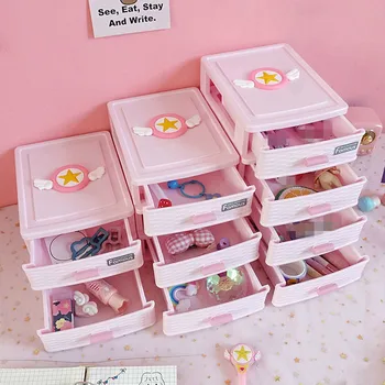 

Pink Card Captor Sakura Plastic Magic Wand Drawer Sundries Cosmetic Storage Box Cute Desktop Container Cartoon Jewelry Organizer