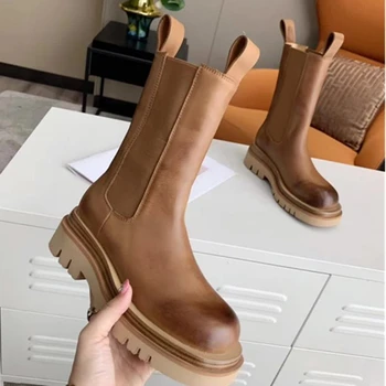 

Thick bottom Martin boots women flatform genuine leather Autumn Winter shoes British motorcycle ankle boots chelsea short botas