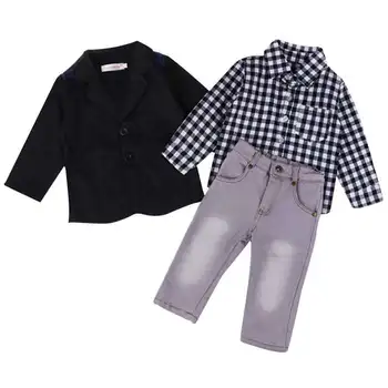 

hilittlekids 3Pcs Kids Boys Clothes Shirt Top+Jacket Coat+Jeans Pants Wedding Party Outfits For Baby Boys