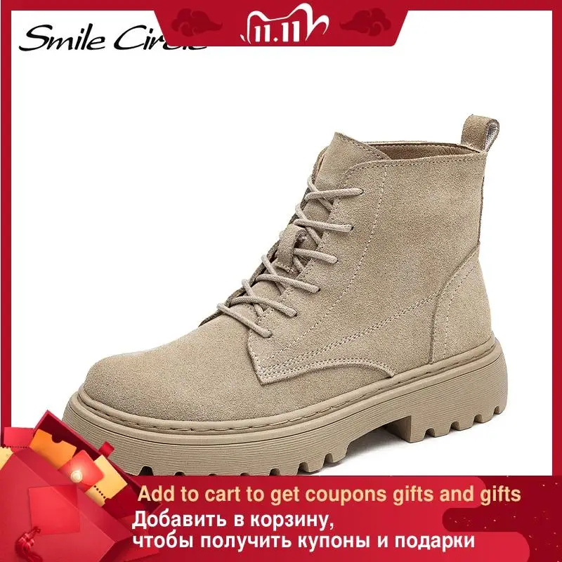 Женские замшевые ботильоны Smile Circle, модные осенне зимние ботильоны на плоской платформе, 2020|Полусапожки|   | АлиЭкспресс - 