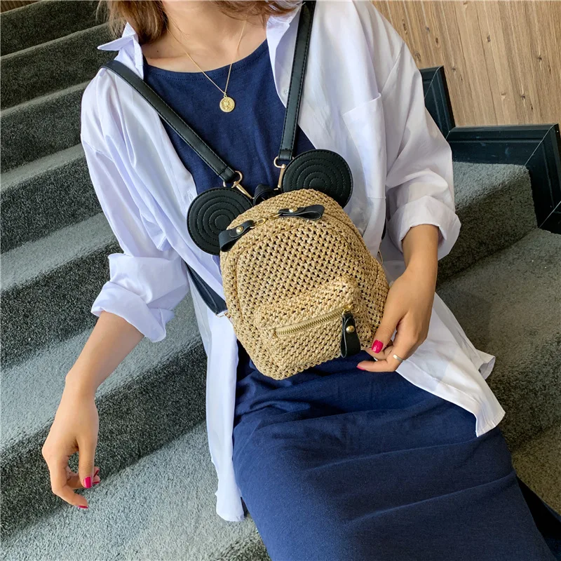 Соломенная Сумка, летняя мода, стиль, плетеная ручная сумка через плечо, мини рюкзак, универсальная женская сумка