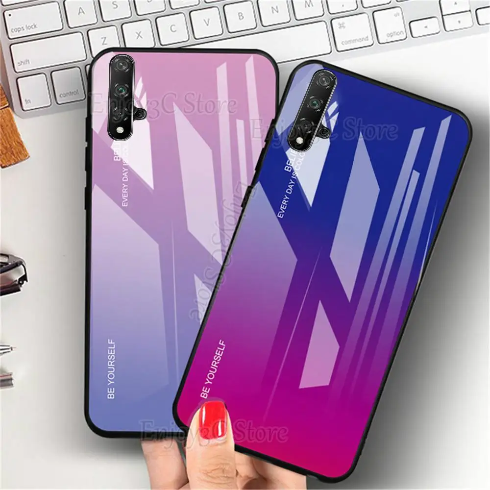 

Luxury Gradient Tempered Glass Case For Huawei Nova 5T 5i 5 Pro Hard Back Phone Case For Honor 20 9X 8X 8A 8S Mate30 Cover Shell