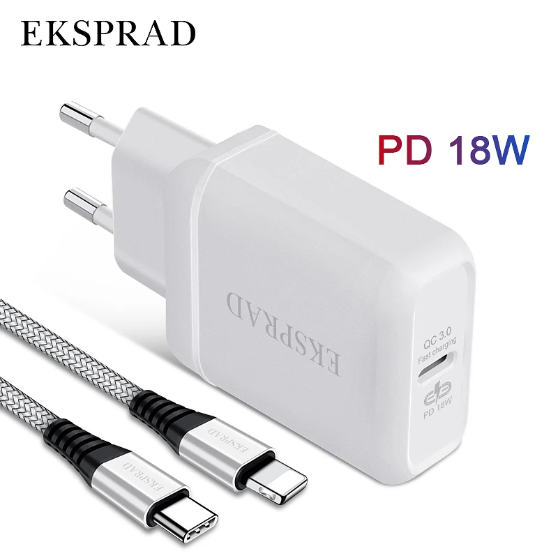 EKSPRAD для iPhone 12 Pro зарядное устройство PD 18 Вт USB C кабель быстрой зарядки ipad 11 8 X XS XR
