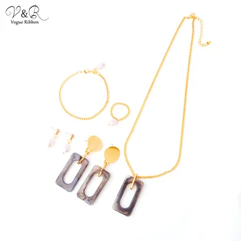 

2020 New Trendy Diy Package Jewelry Set Necklace Earring Bracelet Ring Set With Gold Chain/ Pearl / Geometric Acrylic Charms
