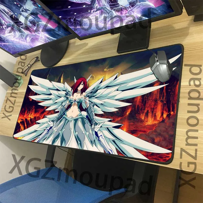 

XGZ Anime Cool Armor Custom Large Computer Desk Mat Black Lock Edge Fairy Tail Erza Scarlet Office Mouse Pad Rubber Non-slip Xxl