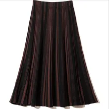 В винтажном стиле; на осень-зиму гибкий эластичный с высокой талией Миди плиссированное платье трапециевидной формы теплая вязаная юбка, юбка-пачка для женщин женские юбки saias