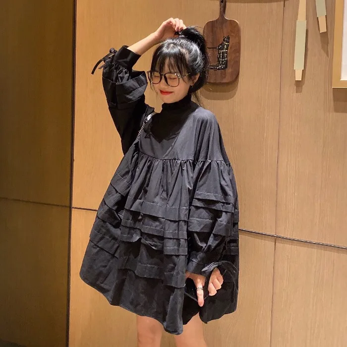 Tanie SuperAen słodki bufiaste rękawy kobiety sukienka nowy 2019 jesień bawełna Casual sukienka damska z długim rękawem moda damska odzież