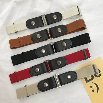 

Women's Buckle-Free Elastic Belts Invisible Belt for Jeans No Bulge Hassle Band Fashion Casual Adjustable Button Canvas Belt