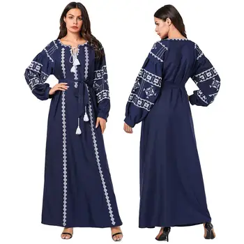 

Ethnic Dubai Women Loose Long Maxi Dress Muslim Abaya Kaftan Jilbab Tassel Robe Islamic Clothing Vintage With Belt Maxi Gow New