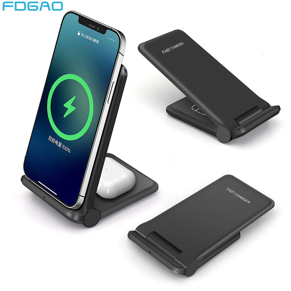 30W 2 in 1 Qi Wireless Charger Dock For IPhone 12 11 XS XR X 8 Airpods Pro Dual Fast Charging Stand Pad for Samsung S21 S20 S10