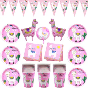 

Alpaca Pink Party Decoration Supplies Set Disposable Tableware Wedding Ramadan Festival Tissue Balloon Supplies