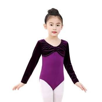

One-piece Girls Ballet Leotards Patchwork Dancewear Kids Children Long Sleeve Athletic Gymnastics Costumes Bodysuits