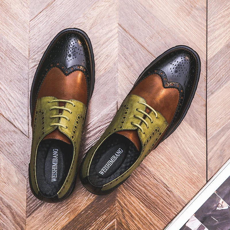 ZSAUAN мужские туфли из искусственной кожи в итальянском стиле; мужские вечерние туфли на шнуровке; модные мужские туфли-броги в британском стиле; мужские повседневные модельные туфли