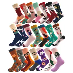 Новинка 2019 года; сезон осень-зима; женские носки из японского хлопка с разноцветным рисунком; Забавные милые носки с принтом «Счастливый