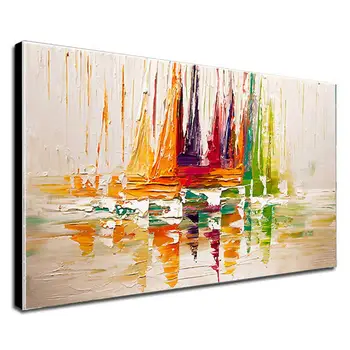 

Hand Painted Abstract Oil Painting Corloful Port Vessel Oil Painting Mural Kits Coloring Wall Art Picture Gift frameless