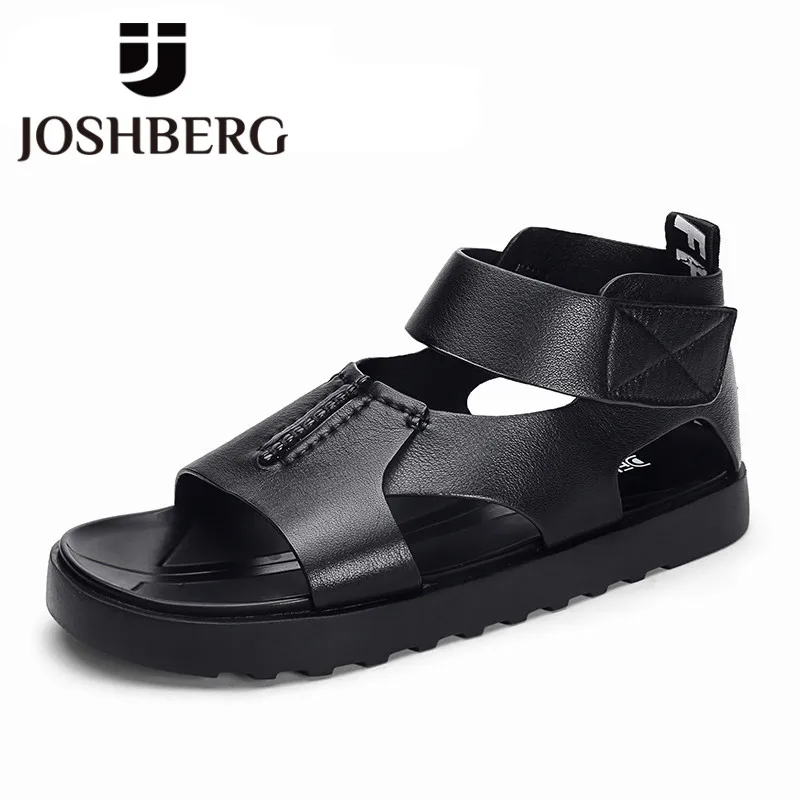 

JOSHBERG Brand Designer Height Increasing Black Mens Sandals Soft Sandels Outdoor Gladiator Sandals For Men Sandalia Masculina
