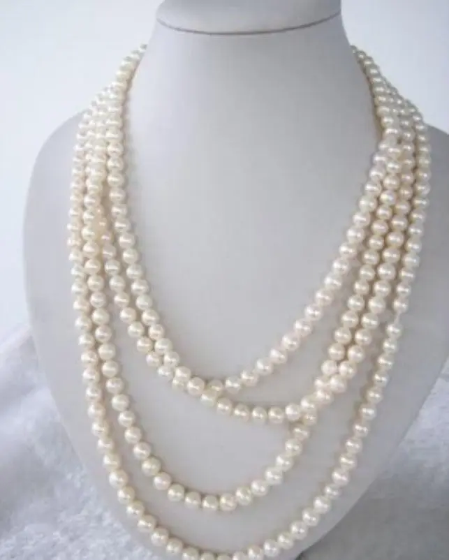 

shitou 001619 SUPER LONG 100 INCH WHITE FRESHWATER REAL PEARL NECKLACE 7-8MM